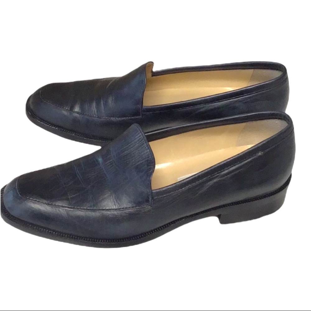 Enzo Angiolini soft navy almond toe slide in stacked loafer